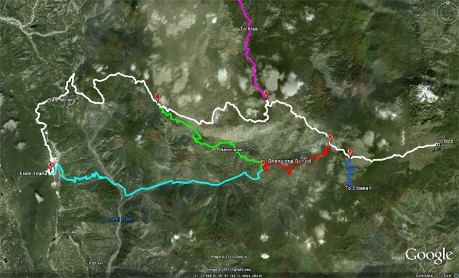 map of roads behind Dajti Mountain