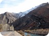 Driving from Khujand to Dushanbe. A spring (on the right of the mountainside)